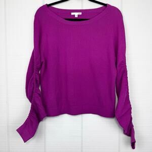 Roi Fuchsia Pink Long Sleeve Sweater Ruched Shirred Material Sleeves Size XS